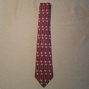 Dior 100% Silk Red and Black Tie with Geometric Pattern
